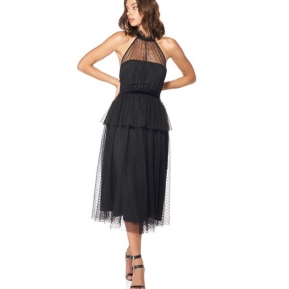 Avec Les Filles Tiered Tulle Swiss Dotted Peplum Black Dress 4